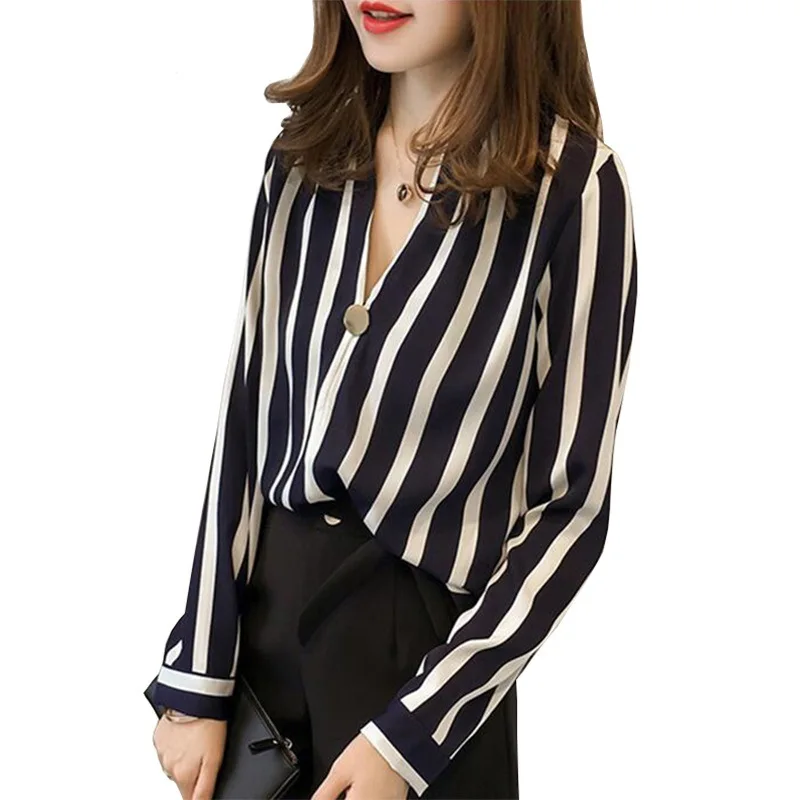 Women Shirt Chiffon Blusas Striped Tops V-neck Long Sleeve Elegant Ladies Formal Office Blouse Plus Size Chiffon Shirt clothing
Women Shirt Chiffon Blusas Striped Tops V-neck Long Sleeve Elegant Ladies Formal Office Blouse Plus Size Chiffon Shirt clothing