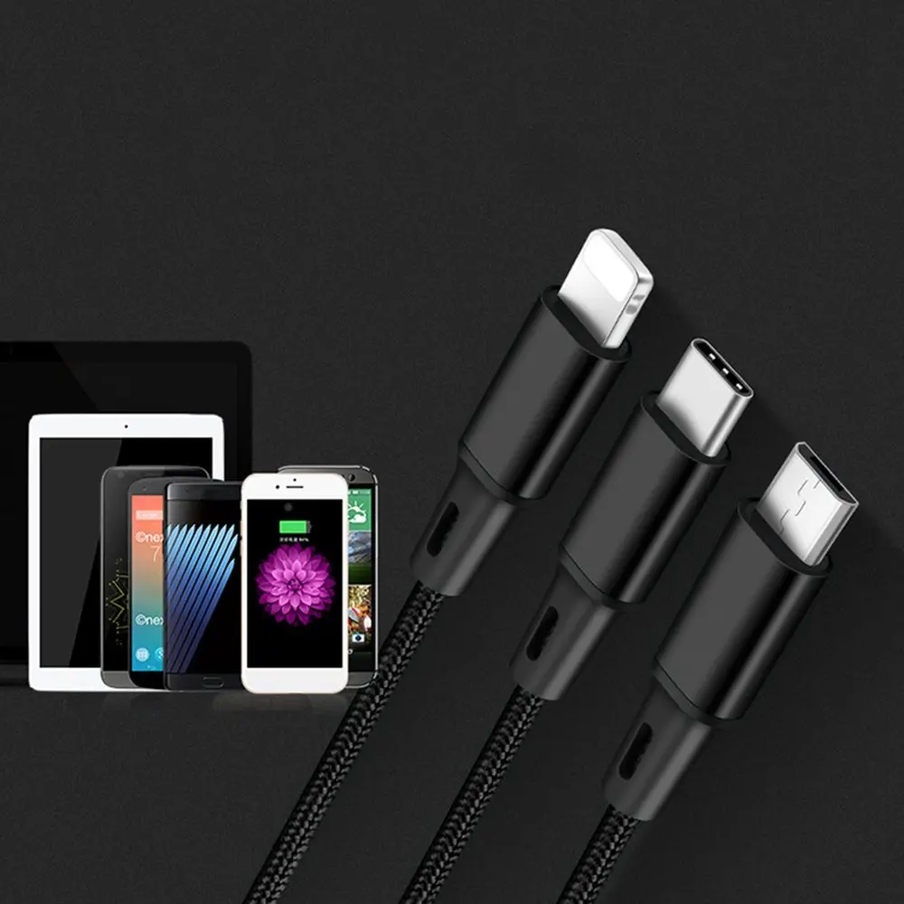 3 в 1 тройной кабель для Apple + type-C Micro USB мобильного телефона зарядный Android iPhone