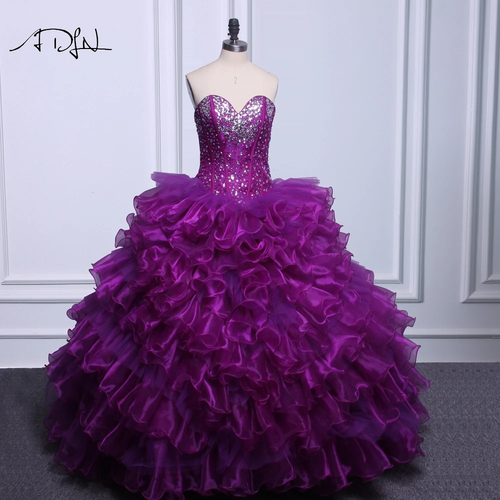 ADLN элегантный корсет фиолетовые платья Quinceanera Настоящее фото бальное платье из