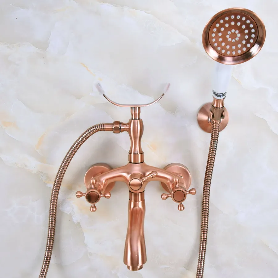 Antique Red Copper Wall Mounted Bathroom Tub Faucet Dual Cross Handles Telephone Style Hand Shower Clawfoot Tub Filler ana370
Antique Red Copper Wall Mounted Bathroom Tub Faucet Dual Cross Handles Telephone Style Hand Shower Clawfoot Tub Filler ana370