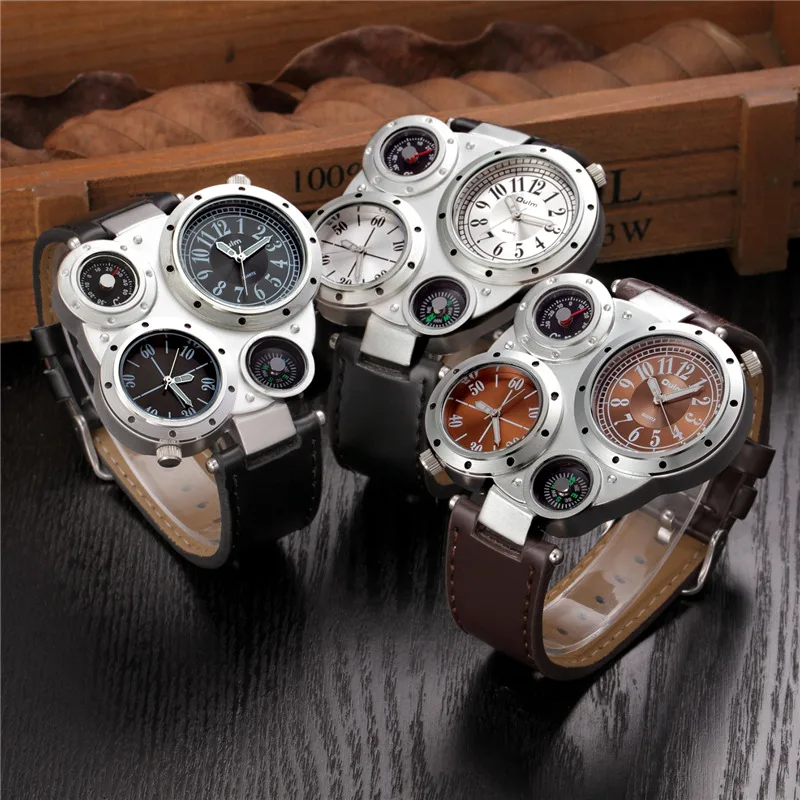 Часы Oulm Мужские кварцевые с двумя часовыми поясами модные декоративные