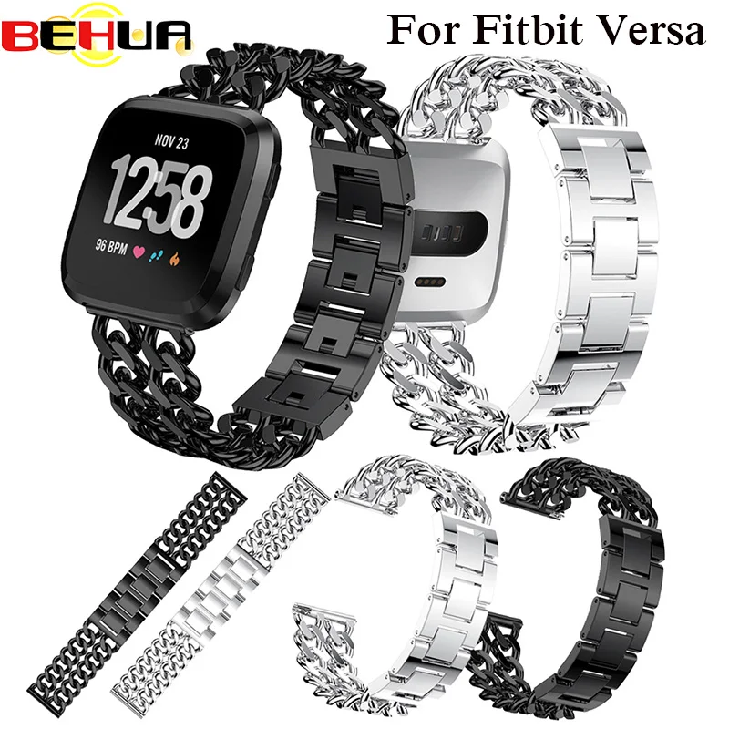 

Elegant Wrist Strap For Fitbit Versa Smart Watch Double Row Cowboy Chain Alloy Watch Band Alloy Replacement Watchbands Wristband