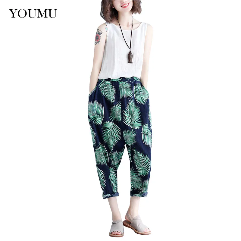 Women's Cotton Linen Harem Pants Floral Leaf Print Loose Elastic Waist Pockets Casual High Waist Ankle-Length Pants 223-387
Women's Cotton Linen Harem Pants Floral Leaf Print Loose Elastic Waist Pockets Casual High Waist Ankle-Length Pants 223-387