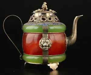 Collectible Decorated Handwork Tibet Silver Cloisonne Jade Teapot Garden Decoration 100% real Tibetan Silver Brass
Collectible Decorated Handwork Tibet Silver Cloisonne Jade Teapot Garden Decoration 100% real Tibetan Silver Brass