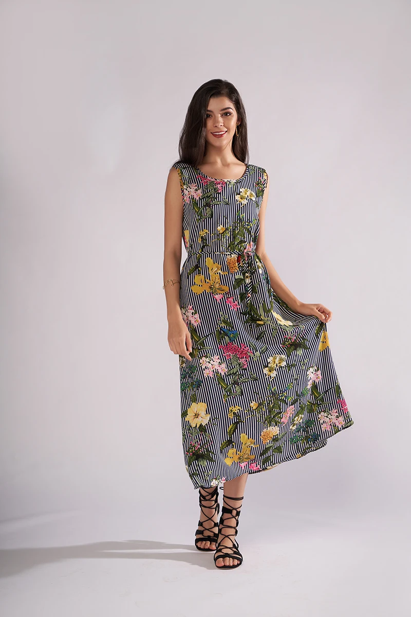 2019 new women's dress sleeveless round neck fashion summer dress cotton print long dress
2019 new women's dress sleeveless round neck fashion summer dress cotton print long dress