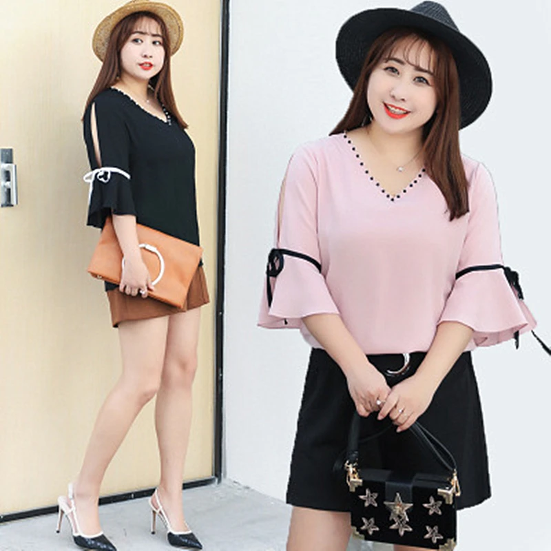 2019 Summer New Style Plus Fertilizer XL Sweet Chiffon Shirt Trumpet Sleeves Slim Breathable Woven Women's Shirt
2019 Summer New Style Plus Fertilizer XL Sweet Chiffon Shirt Trumpet Sleeves Slim Breathable Woven Women's Shirt