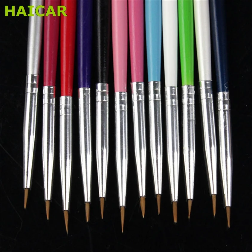Фото U 12 шт. красочные Кисти для дизайна ногтей ручка с тонкими - купить