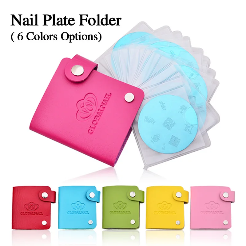 

6 colors 24 Slots Leather Nail Art Stamping Plate Case/Bag/Folder Nail Stamp Template Holder Album Storage For Dia 5.6cm Stencil