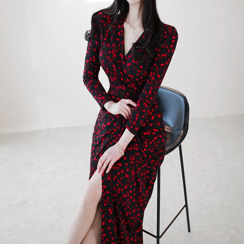 Plus Size Red Korean Casual Dress Women Long Sleeve Print Corset Midi Wrap Dress Women Vintage Dresses Women Ropa Mujer 2019
Plus Size Red Korean Casual Dress Women Long Sleeve Print Corset Midi Wrap Dress Women Vintage Dresses Women Ropa Mujer 2019