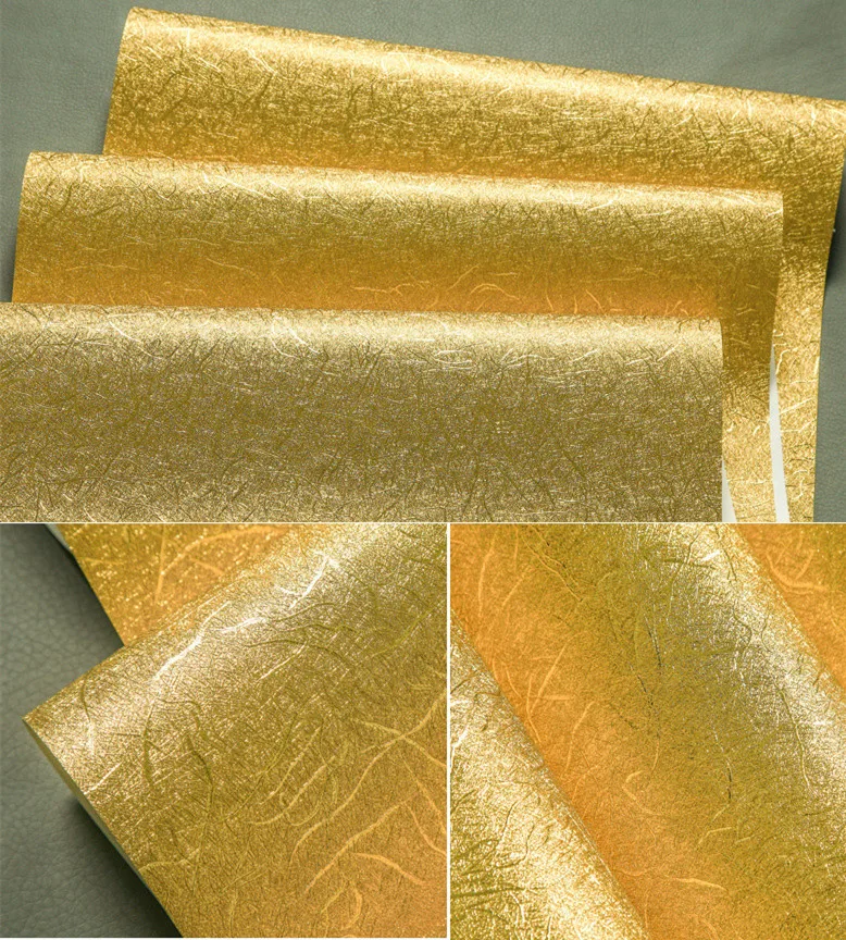 Thickened 10MX53CM Solid Color Gold Silver Foil Wallpaper PVC Wire Drawing Waterproof For Living Room Bar Background | Обустройство