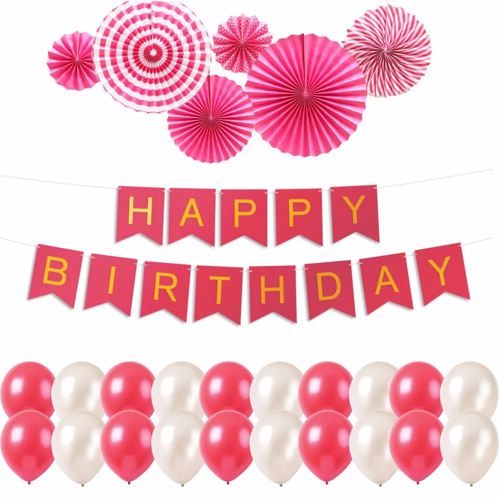 Happy Birthday Party Decoration Set,Pink Happy Birthday Banner;Hanging paper fans;Latex Balloons Kit
Happy Birthday Party Decoration Set,Pink Happy Birthday Banner;Hanging paper fans;Latex Balloons Kit