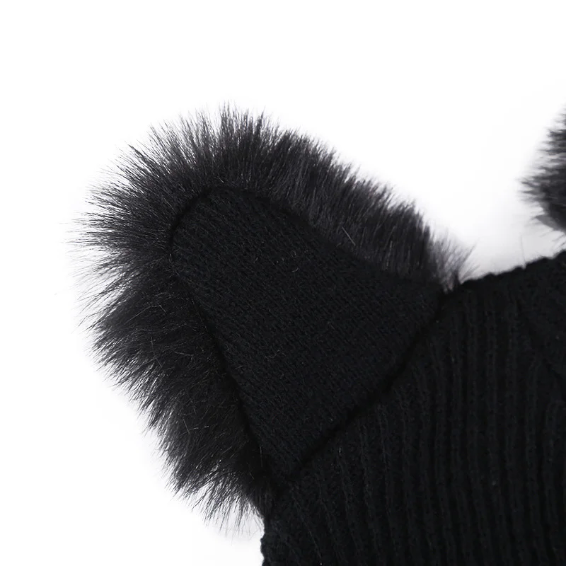 Hot Sale Cat Ears Women Hat Knitted Acrylic Warm Winter Beanie Caps Crochet Fur 2018 New Style | Аксессуары для