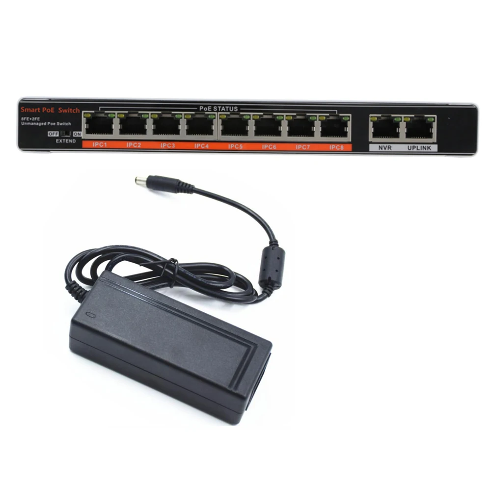 SECUPOE 8 портовый коммутатор PoE 10/100 м 2 сетевой кабель 802. 3af/at внешний адаптер питания