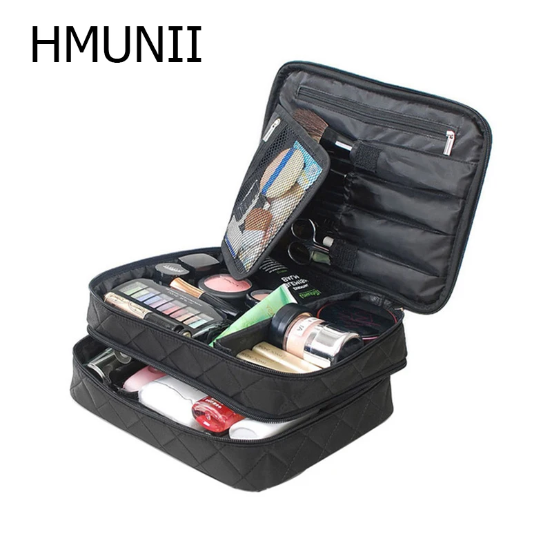 Косметичка HMUNII большой вместимости органайзер для кистей макияжа двухслойная