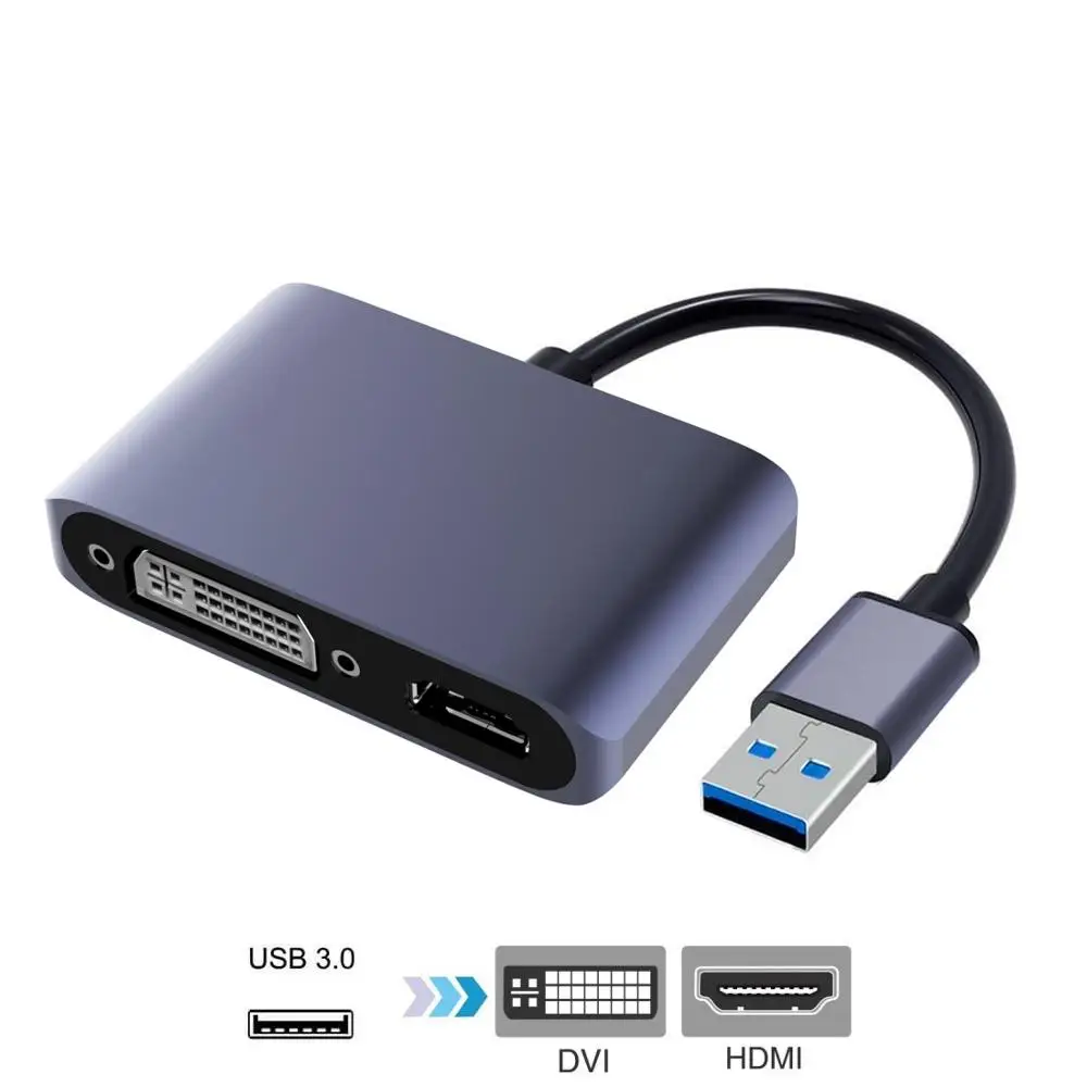 Переходник USB3.0/HDMI DVI HD 1080P Video Графический конвертер только для Windows 7/8/10 поддержка