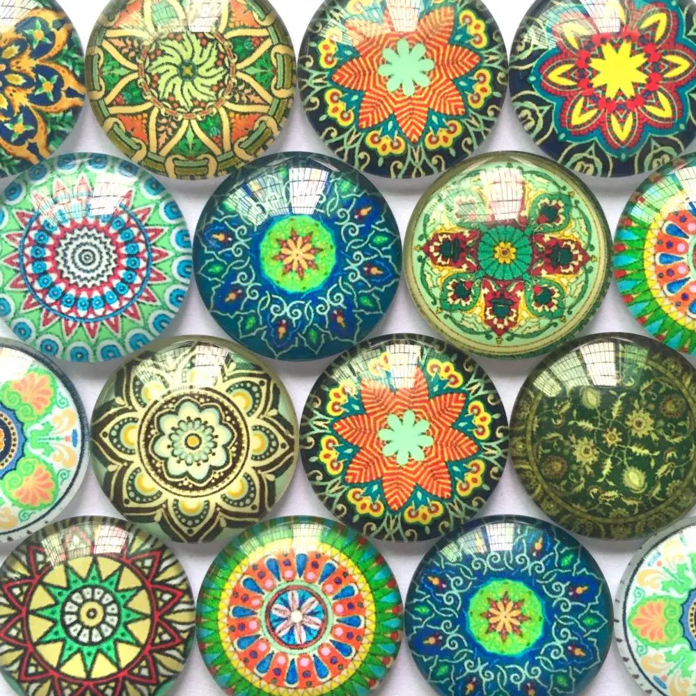 

ZEROUP Round Glass Cabochon 12mm 20mm Mixed Pattern Handmade Diy Embellishments Suppies for Jewelry Clasps Craft TP-401
