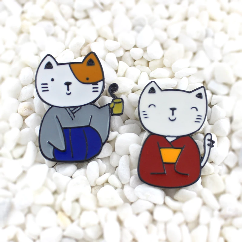 Брошь в стиле японского кимоно Shinjuku пара винтажных эмалированных кошек значок на