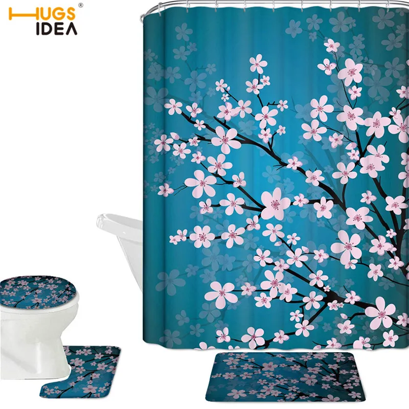 Водонепроницаемая занавеска для душа HUGSIDEA 4 шт./компл. Sakura из полиэстера в ванную