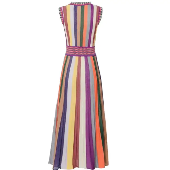 summer fashion women knitwear rainbow striped sweater dress o-neck sleeveless mid calf pleated slim dress
summer fashion women knitwear rainbow striped sweater dress o-neck sleeveless mid calf pleated slim dress