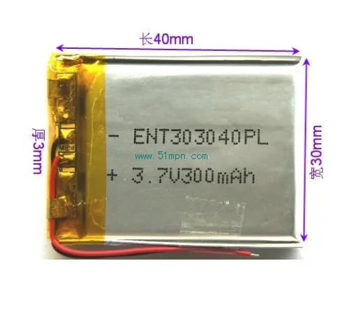 MP3 MP4GPS small toy thin battery 303040 300mAh built in 3.7V polymer lithium battery core
MP3 MP4GPS small toy thin battery 303040 300mAh built in 3.7V polymer lithium battery core