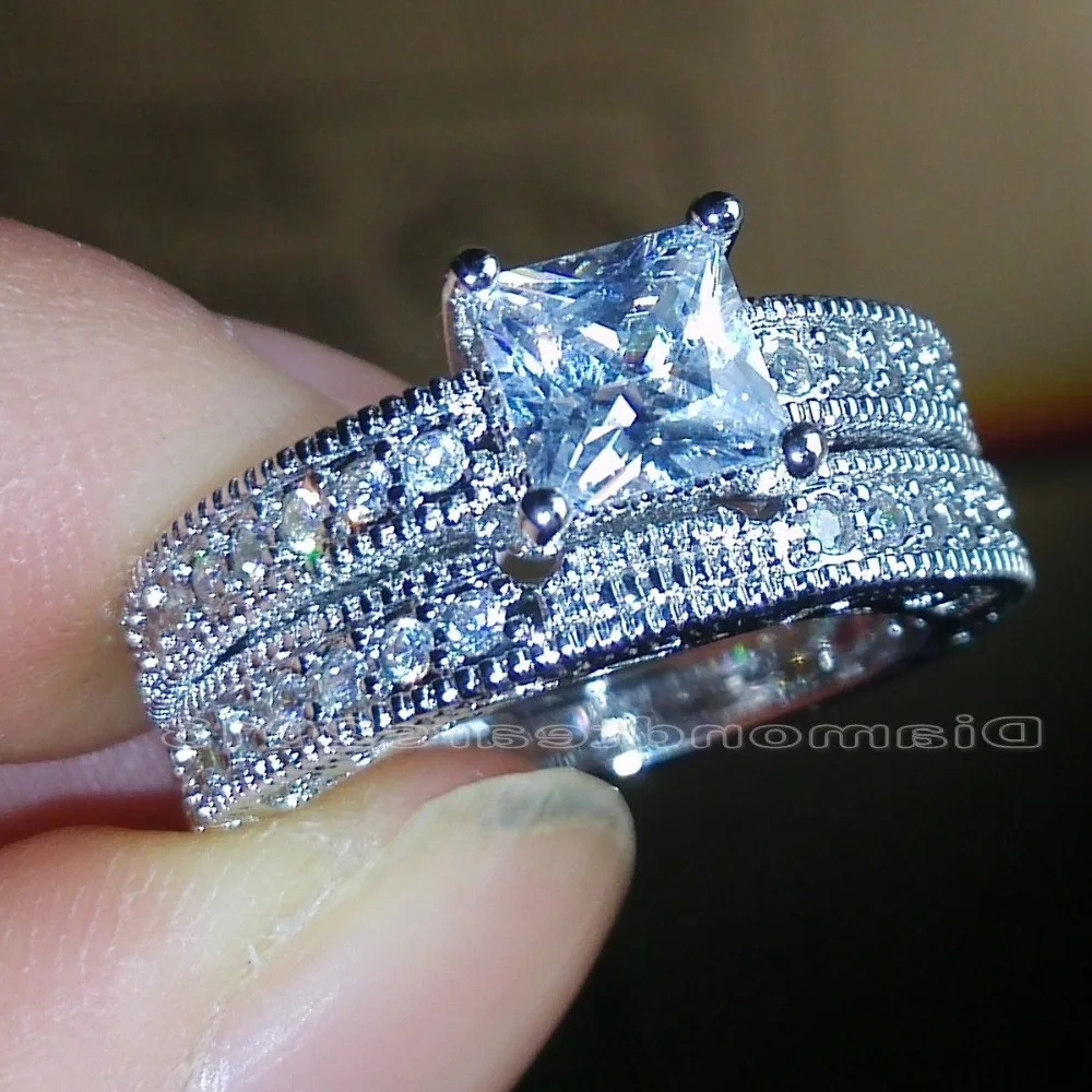 

Size5/ 6/7/8/910 Retro luxury 10kt white gold filled AAA Cubic Zirconia women Wedding Engagement Bridal Ring set gift choucong