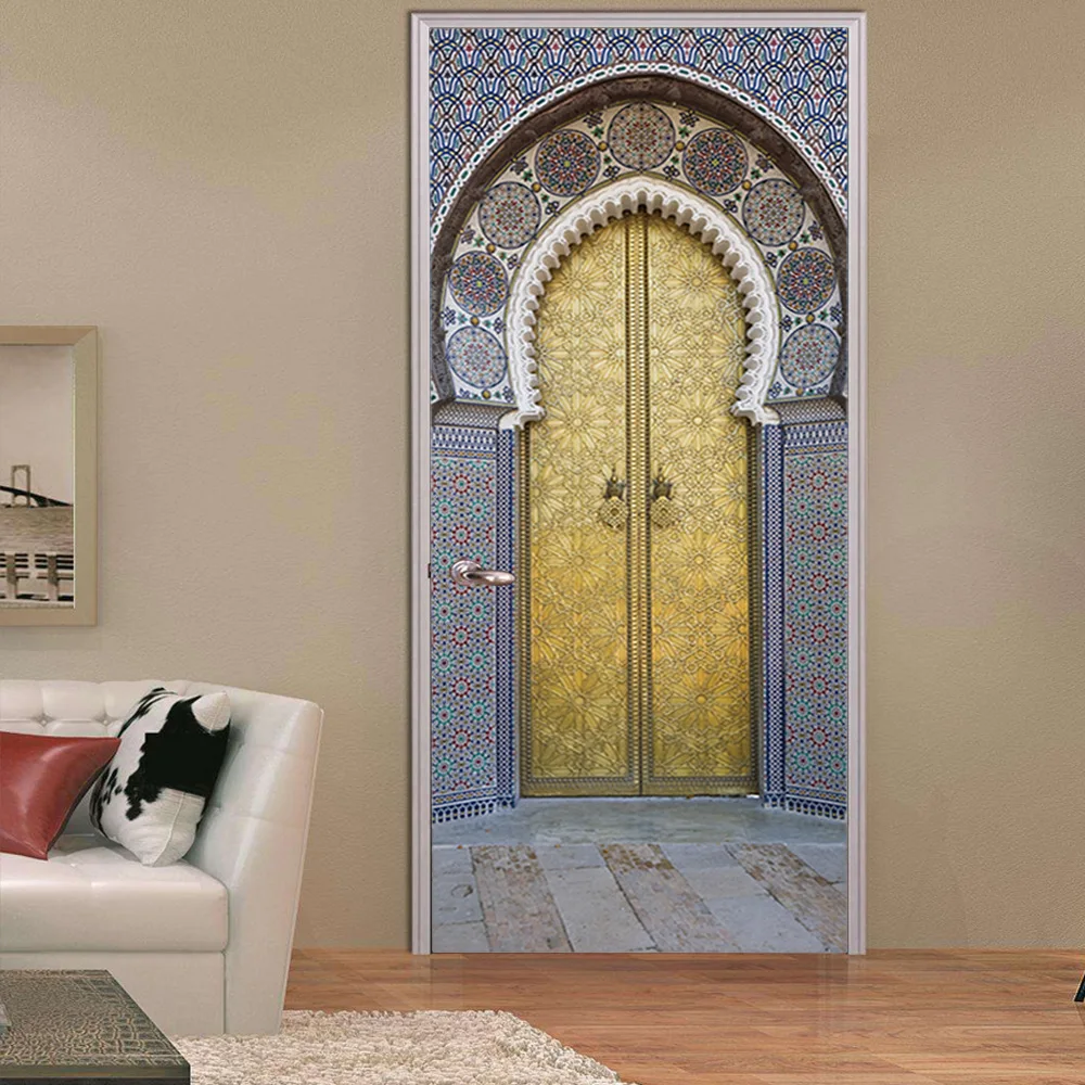 Наклейки на дверь домашний декор арабский стиль медные наклейки обои украшение