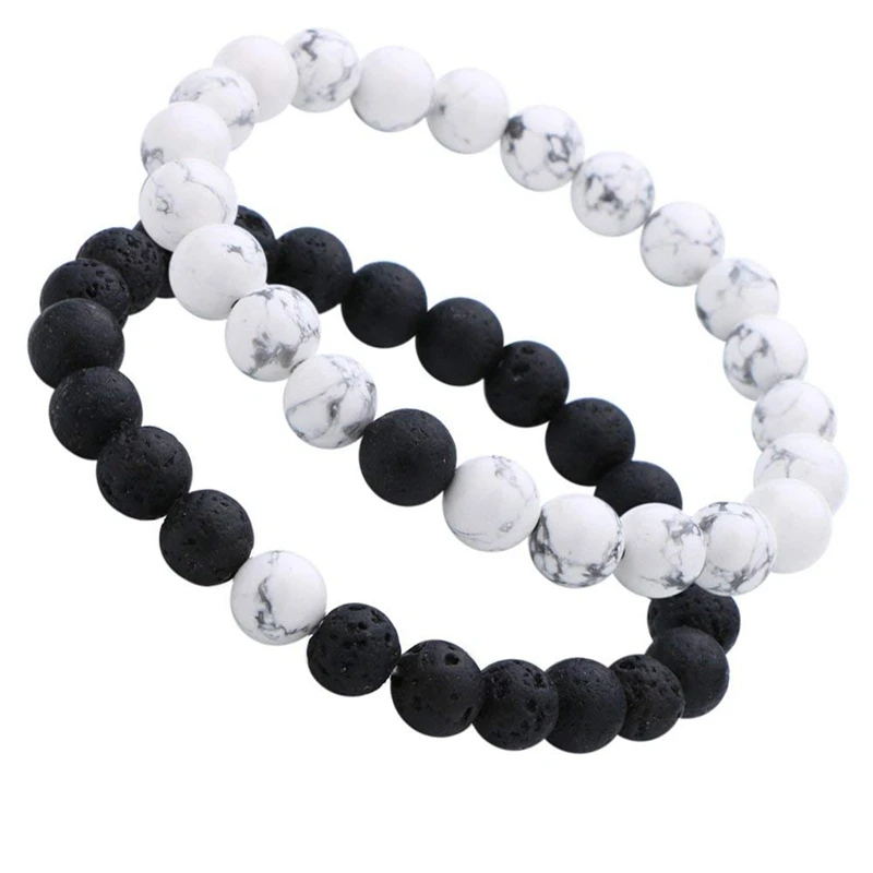 Пара его & ее браслет черный матовый Агат Белый Howlite 8 мм бусины Корона дружеские