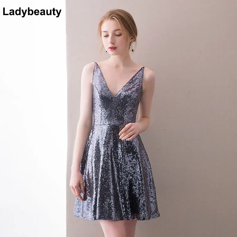 Женское вечернее мини-платье Ladybeauty, Короткое бальное платье с блестками, с V-образным вырезом, 2018
Женское вечернее мини-платье Ladybeauty, Короткое бальное платье с блестками, с V-образным вырезом, 2018