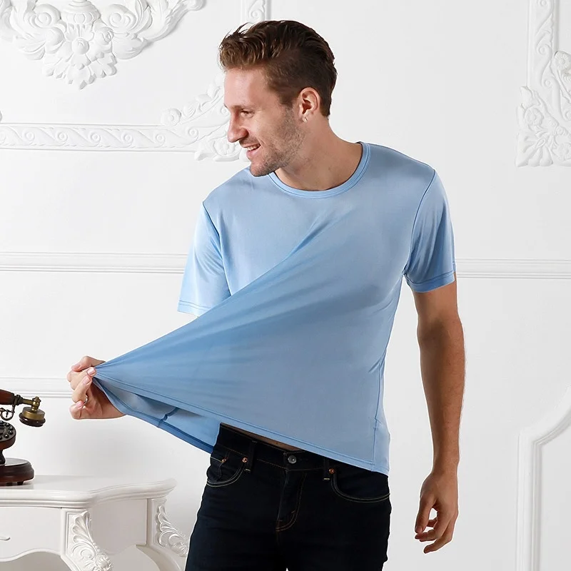 Summer Silk Men's Double-knit Silk Short-sleeved Round Neck T-shirt Cultural Sweatshirt Bottoming Shirt Pajamas 904-637
Summer Silk Men's Double-knit Silk Short-sleeved Round Neck T-shirt Cultural Sweatshirt Bottoming Shirt Pajamas 904-637