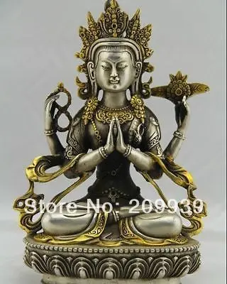huij 005329 Tibet Tibetan Buddhism Silver Bodhisattva Four arm Kwan Yin Buddha Statue
huij 005329 Tibet Tibetan Buddhism Silver Bodhisattva Four arm Kwan Yin Buddha Statue