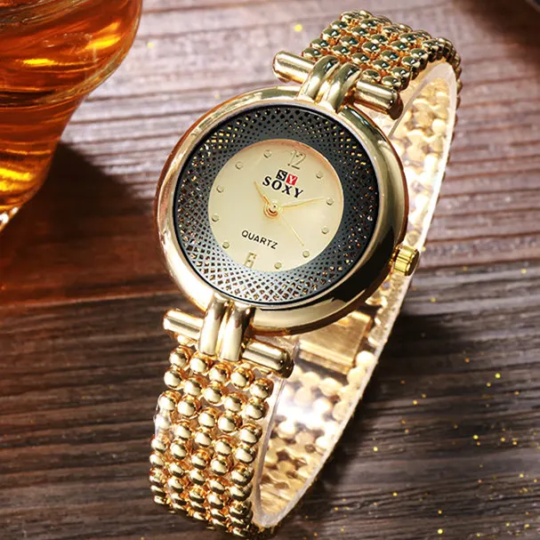 

SOXY New Women Watch Silver/Golden/Black Luxury Hollow Steel Watch Womens Hombre Quartz Wrist watch Metal Clock Retro Relogio