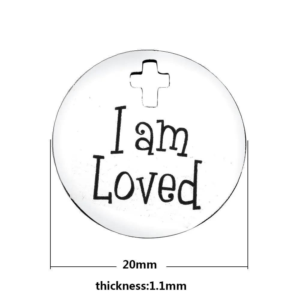 20pcs/lot 20mm lettering I am loved charm disc pendant Stainless steel fitting DIY Jewelry making accessories for bracelet
20pcs/lot 20mm lettering I am loved charm disc pendant Stainless steel fitting DIY Jewelry making accessories for bracelet