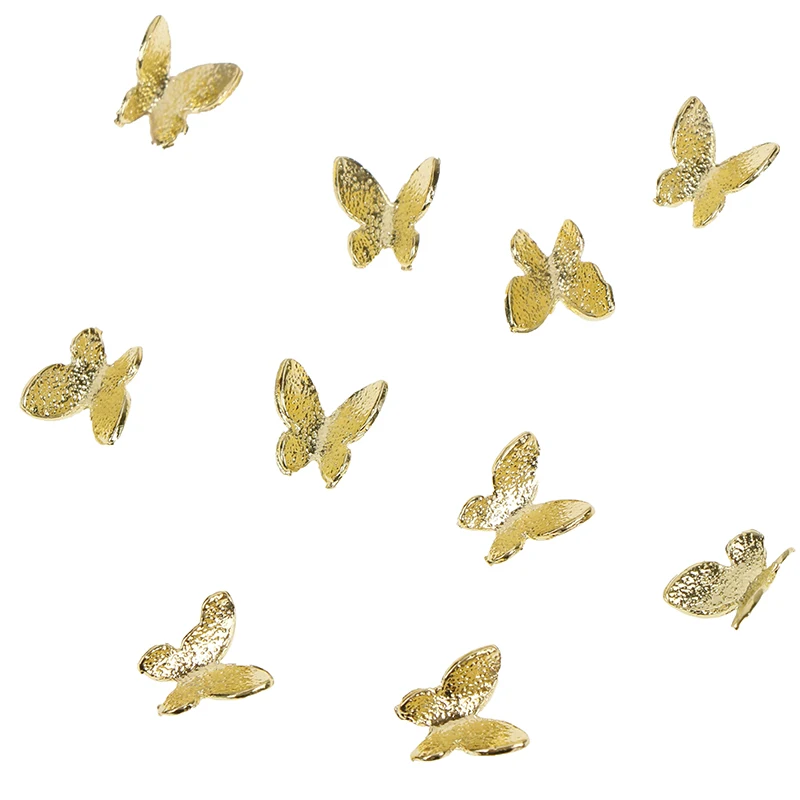 Лидер продаж 10 шт./лот 3d золотые бабочки украшения для ногтей блеск сплав