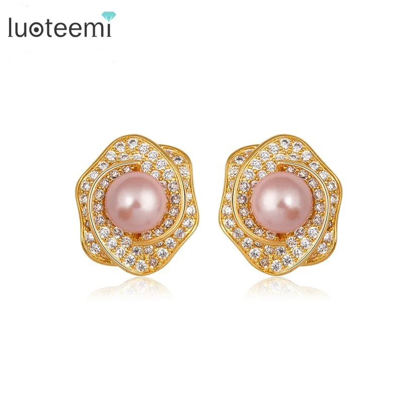 LUOTEEMI Luxury Champagne Gold-Color Lady Cubic Zirconia Micro Paved With Imitation Pink Pearl Stud Earrings For Women Wedding
LUOTEEMI Luxury Champagne Gold-Color Lady Cubic Zirconia Micro Paved With Imitation Pink Pearl Stud Earrings For Women Wedding