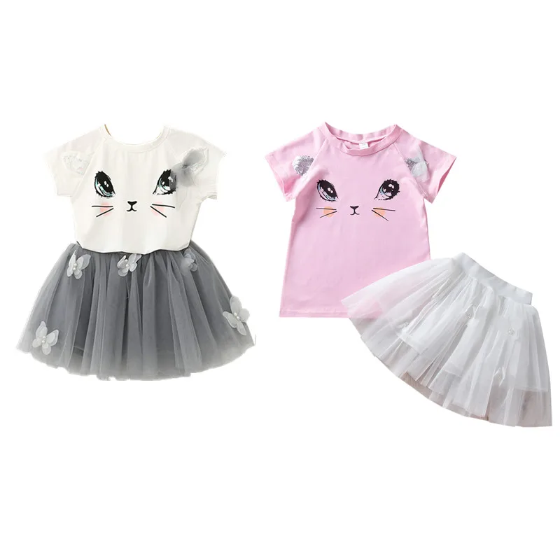 Kid Baby Girl Clothes Set Cat Print Tee White And Pink Color +Net Skirt Bebe Children Girl Clothing 
Kid Baby Girl Clothes Set Cat Print Tee White And Pink Color +Net Skirt Bebe Children Girl Clothing
