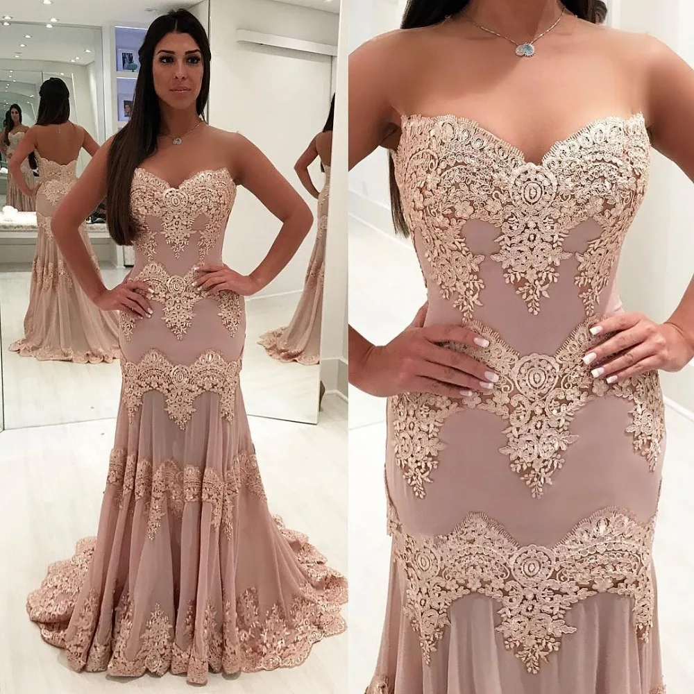Robe de soiree Sweetheart Rose Pink Mermaid Lace Evening Dresses Appliqued Sexy Backless Prom Dress Formal Party Gowns
Robe de soiree Sweetheart Rose Pink Mermaid Lace Evening Dresses Appliqued Sexy Backless Prom Dress Formal Party Gowns