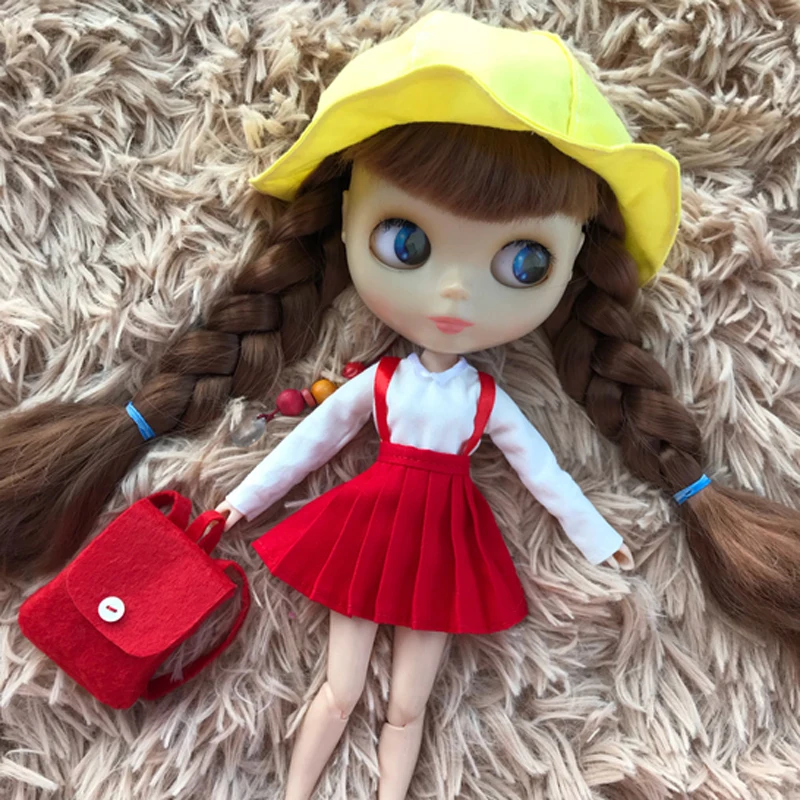 Фото 1 комплект милый костюм Чиби Маруко Чан шляпа + сумка платье Одежда для кукол Blyth 1/6