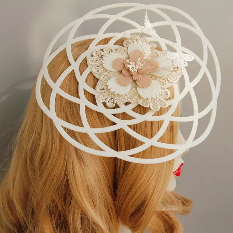 Womens Vintage Fascinator Hat Hollow Out Felt Flower Wire Lace Hair Clips Lady Wedding Party Runway Show Photo Prop | Аксессуары для