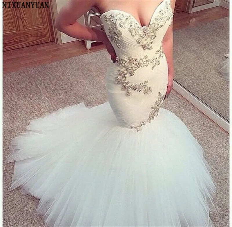 Romantic African Mermaid Wedding Dresses Sweetheart Strapless Pleats Crystal Beaded Bridal Dresses Backless Wedding Gowns 2022
Romantic African Mermaid Wedding Dresses Sweetheart Strapless Pleats Crystal Beaded Bridal Dresses Backless Wedding Gowns 2022