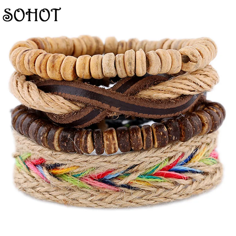 SOHOT Hobo ручной работы обернутые деревянные бусины многослойная кожаная веревка из