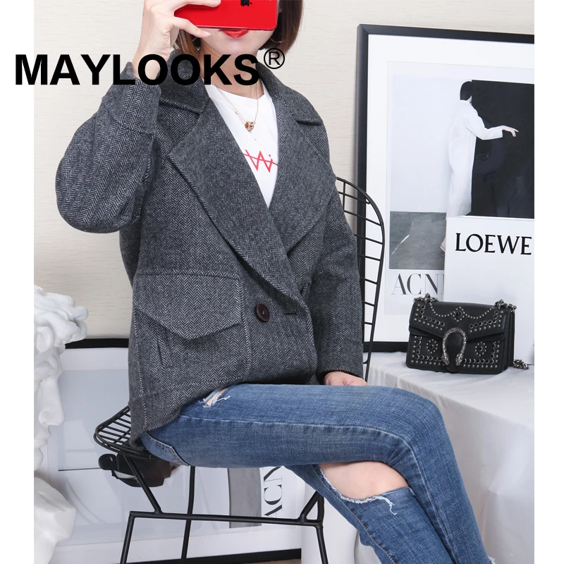 Maylooks 2018 Женская Осенняя/зимняя новая модная шерстяная куртка женская короткая