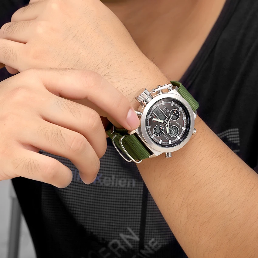GOLDENHOUR Fashion Men Army Military Watch Mens Nylon Strap Sport Quartz Wristwatches Dual Display Waterproof Calendar Relogi
GOLDENHOUR Fashion Men Army Military Watch Mens Nylon Strap Sport Quartz Wristwatches Dual Display Waterproof Calendar Relogi