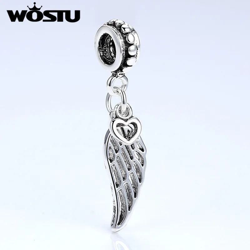 Фото Wostu хит продаж крылья ангела и сердце винтажный Шарм посеребренные бусины