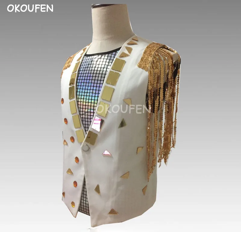 Man Gold tassel Mirror lens Vest Models Show Korean Slips Fringe Vest Drums Students Performing Street Dance Costumes
Man Gold tassel Mirror lens Vest Models Show Korean Slips Fringe Vest Drums Students Performing Street Dance Costumes