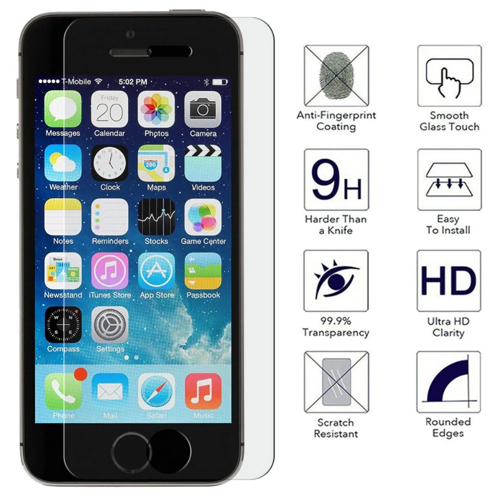 YKSPACE 2Pcs Front 9H Tempered Glass for iPhone 5 SE 5S 5C 6 6S 7 8 Plus Screen Protector film 0.26mm
YKSPACE 2Pcs Front 9H Tempered Glass for iPhone 5 SE 5S 5C 6 6S 7 8 Plus Screen Protector film 0.26mm