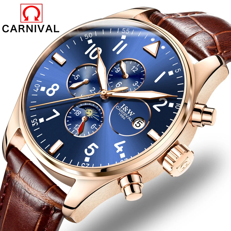 CARNIVAL Big Blue Dial Men Watch Multiple calendar Luminous pointer Waterproof Automatic mechanical watch Luxury Brand relogio
CARNIVAL Big Blue Dial Men Watch Multiple calendar Luminous pointer Waterproof Automatic mechanical watch Luxury Brand relogio