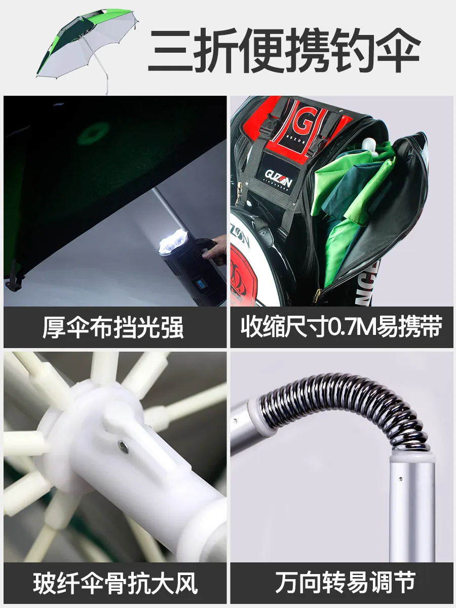 Gushan fishing umbrella big 2.4 meters universal thickening sunscreen rain three folding outdoor shade 2.0meters 2.6M
Gushan fishing umbrella big 2.4 meters universal thickening sunscreen rain three folding outdoor shade 2.0meters 2.6M
