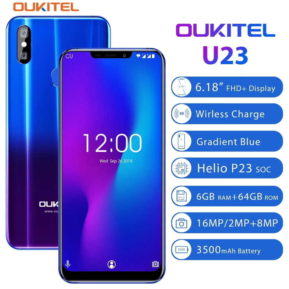 OUKITEL U23 6 18 "Notch Дисплей Android 8 1 мобильный телефон MTK6763T Helio P23 Octa Core ГБ 64