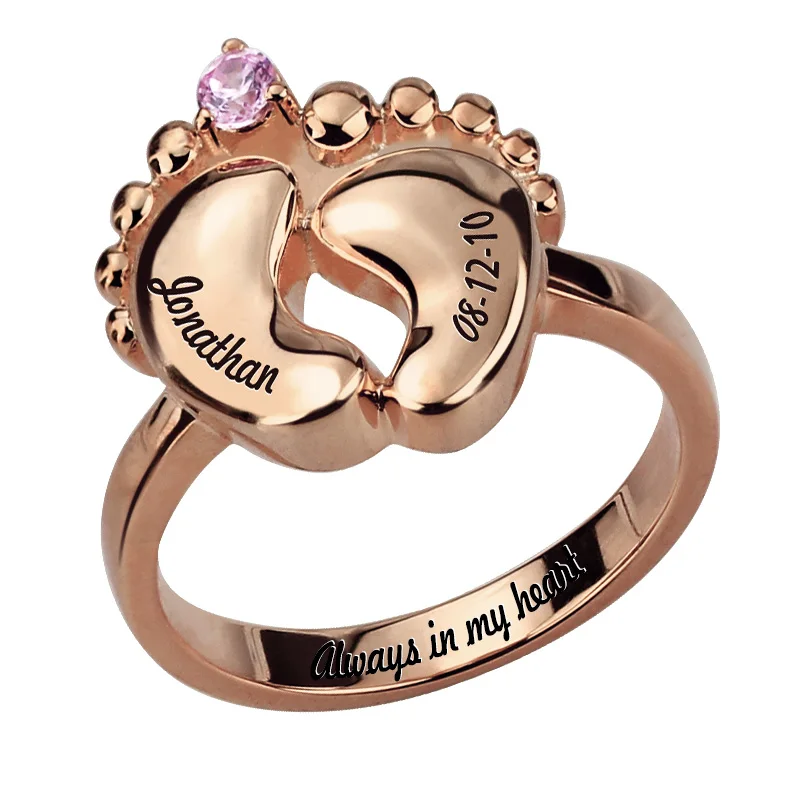 AILIN Rose Gold Color Baby Feet Birthstone Ring Engraved Date Ring Gift for Mothers
AILIN Rose Gold Color Baby Feet Birthstone Ring Engraved Date Ring Gift for Mothers