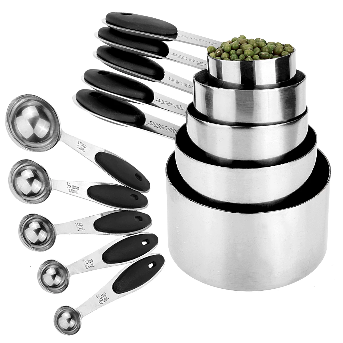 Stainless Steel Measuring Cups & Spoons Set- 5 Cups + 5 Spoons-Non-slip silicone Grip-for Dry & Wet Ingredients-Baking Tools
Stainless Steel Measuring Cups & Spoons Set- 5 Cups + 5 Spoons-Non-slip silicone Grip-for Dry & Wet Ingredients-Baking Tools